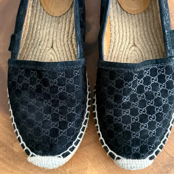 Gucci Black Suede Microguccissima Micro GG Logo Espadrille Flats Sandals US 6 - Picture 8 of 14